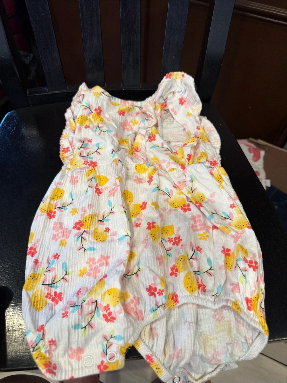 Baby Floral Strawberry Romper - White with Yellow & Pink